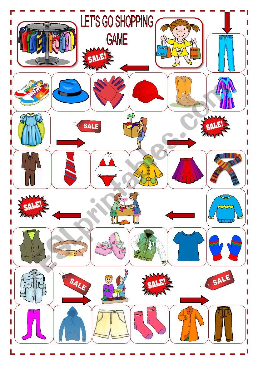 Let´s go shopping game - ESL worksheet by martinasvabova