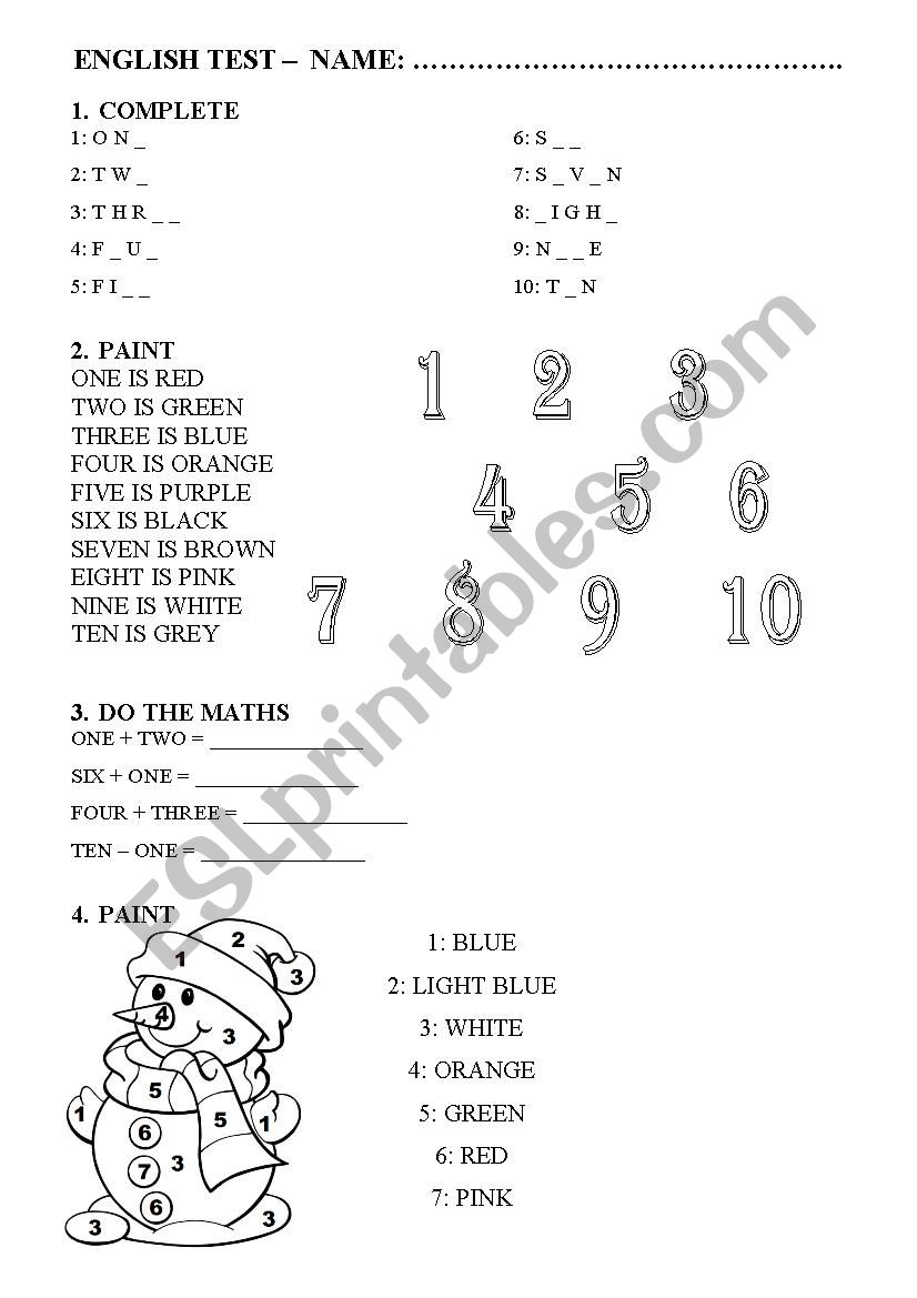 Colours and Numbers worksheet