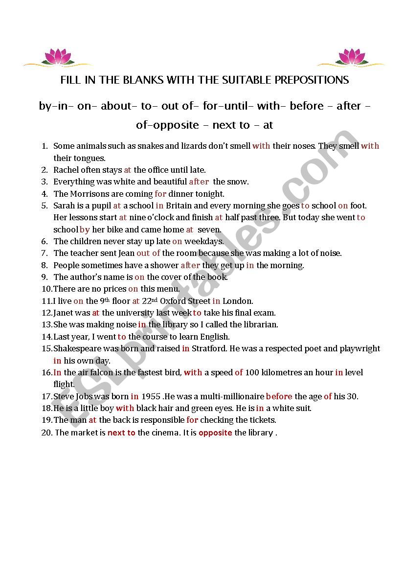 prepositions worksheet