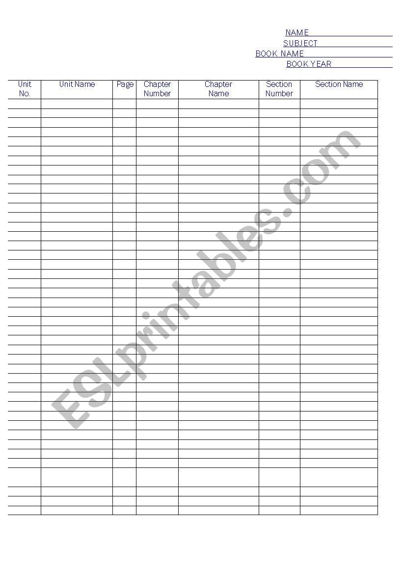 English worksheets: Section Names