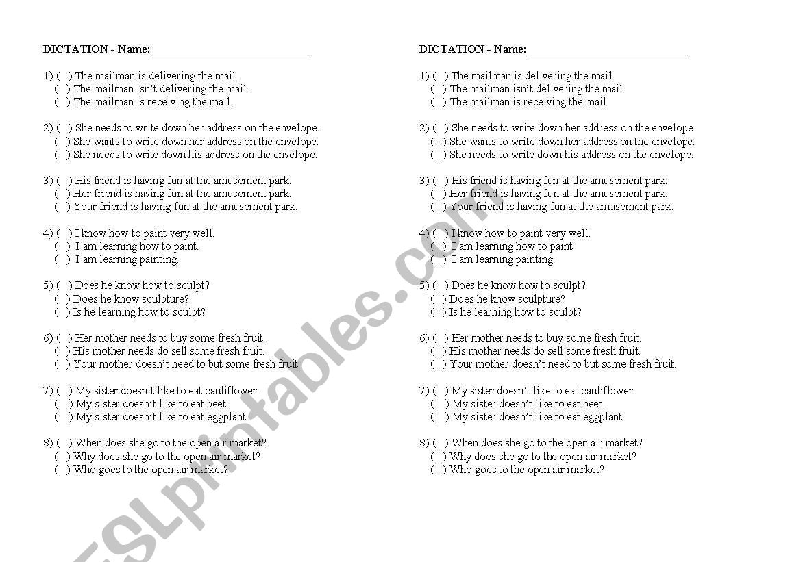 Present Simple Dictation worksheet