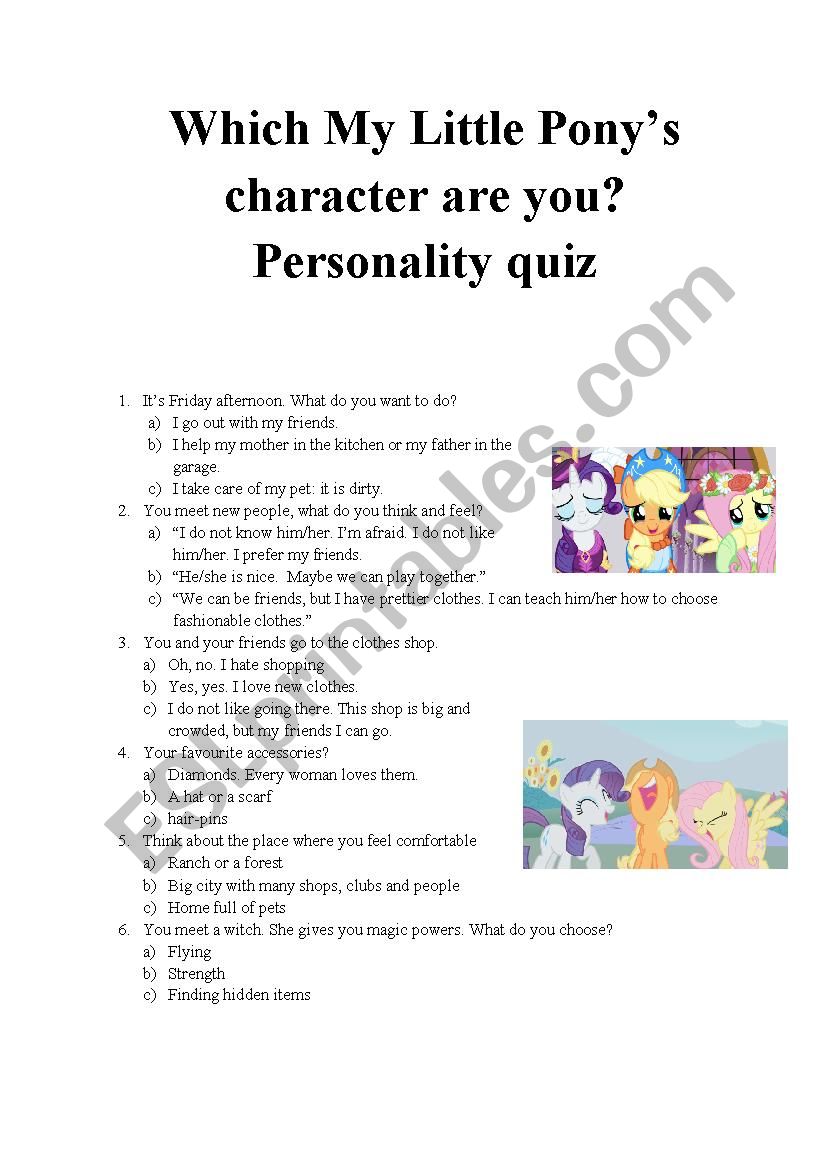 Which My Little Ponys character are you? Personality quiz