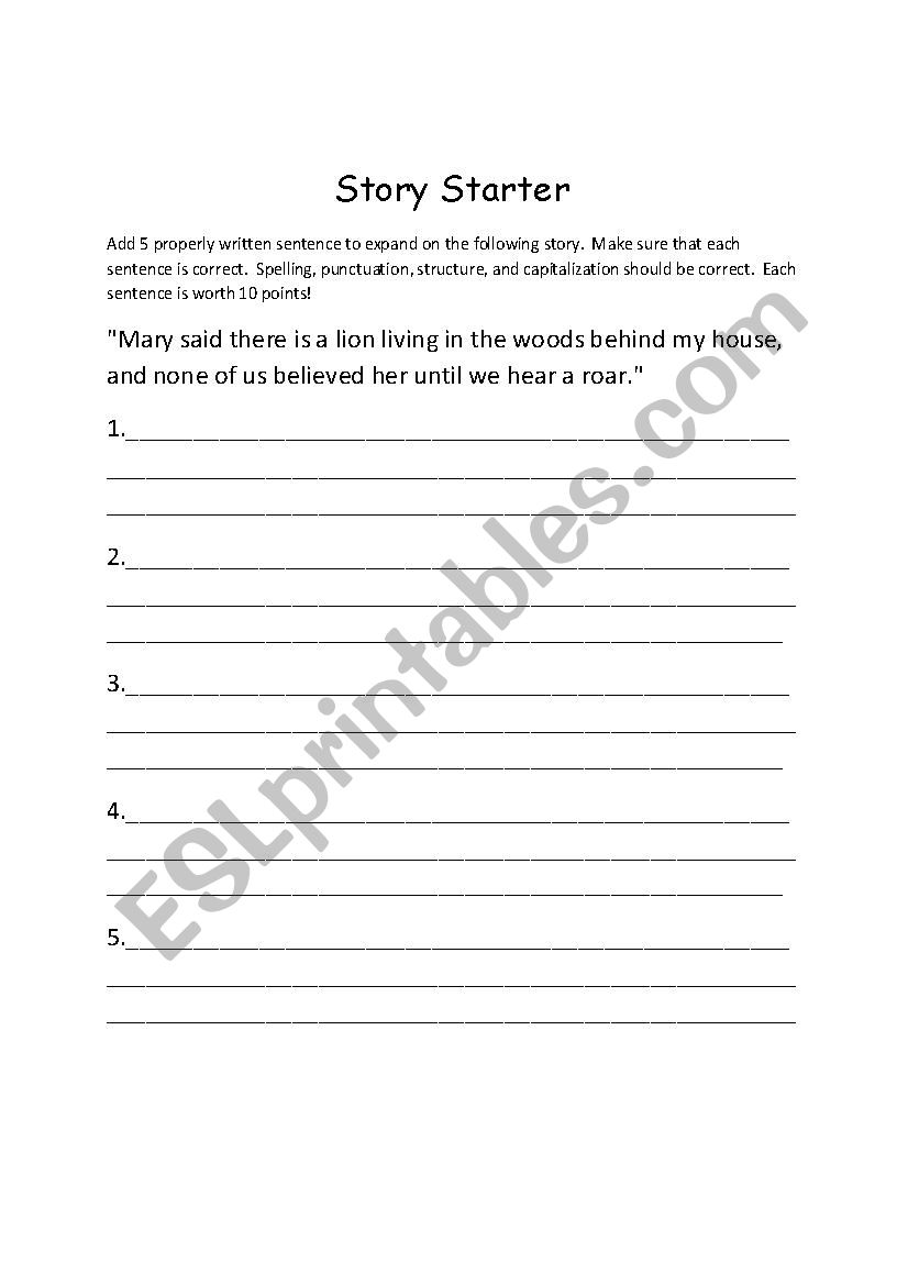 Story Starter worksheet