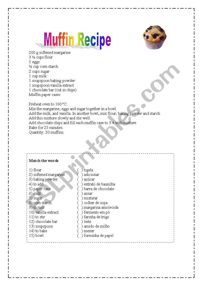 Muffin recipe and activity worksheet