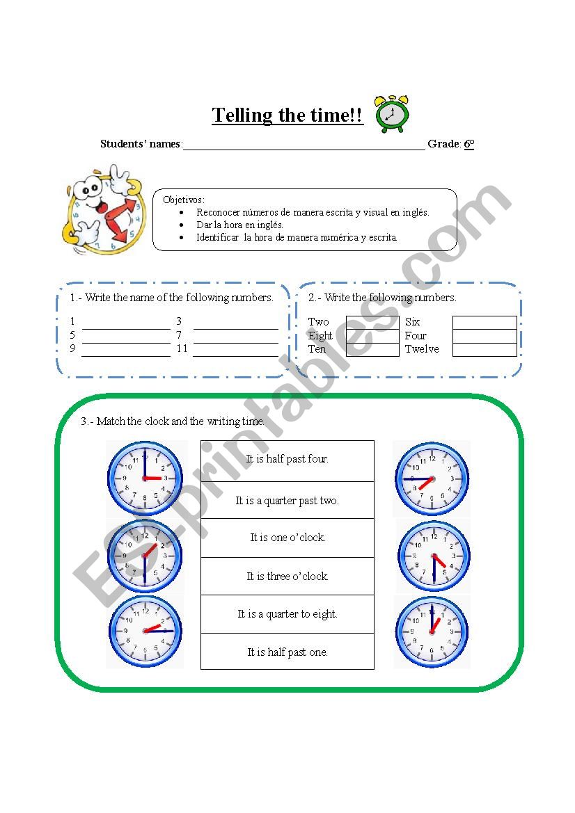 Telling the time worksheet