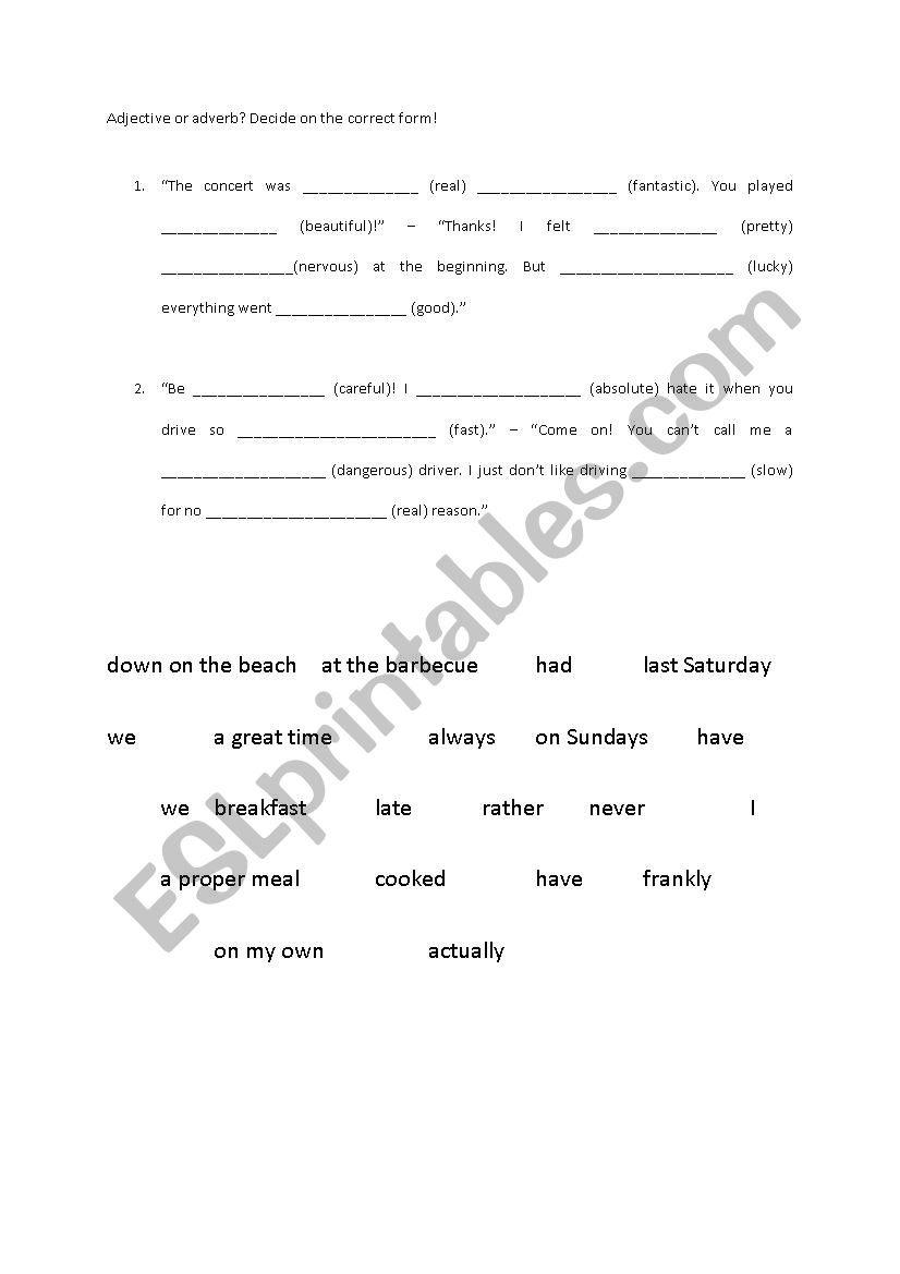 Adverbs or adjectives? worksheet