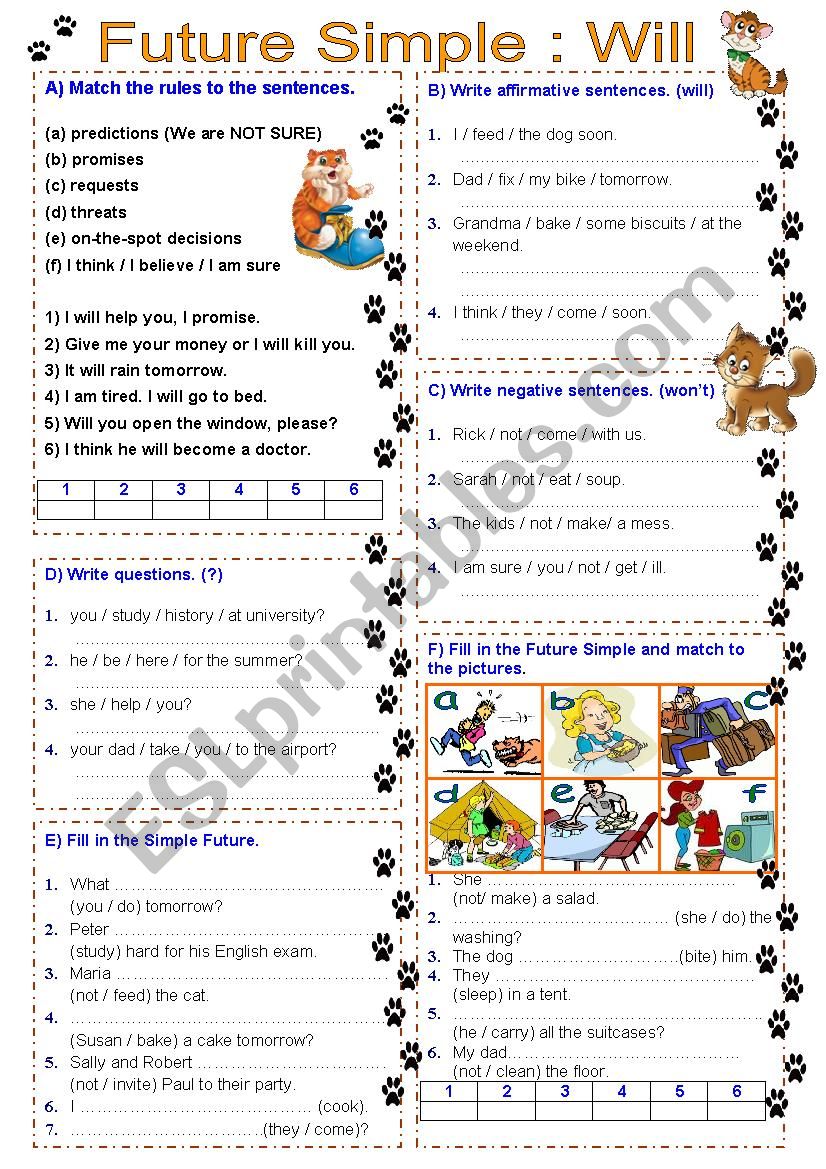 Future Simple Will won t ESL Worksheet By Vickyvar