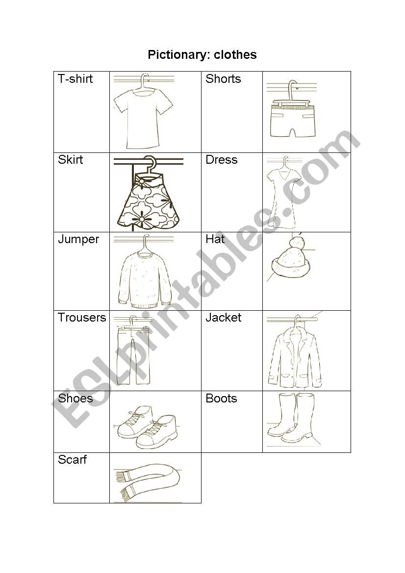 Clothes pictionary worksheet