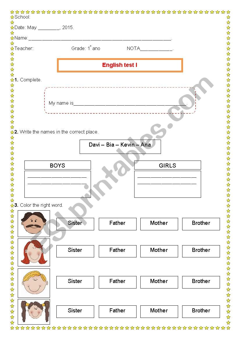 English test - 1st grade worksheet