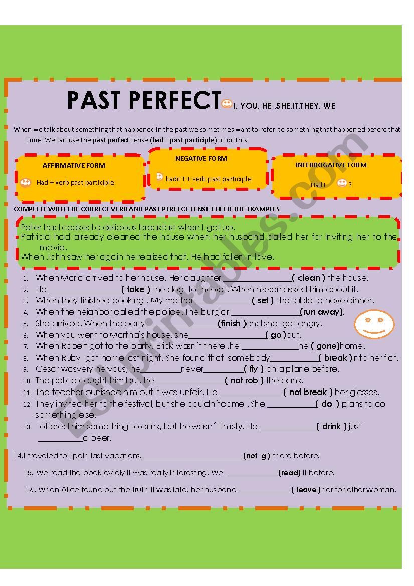 past perfect - ESL worksheet by lelany