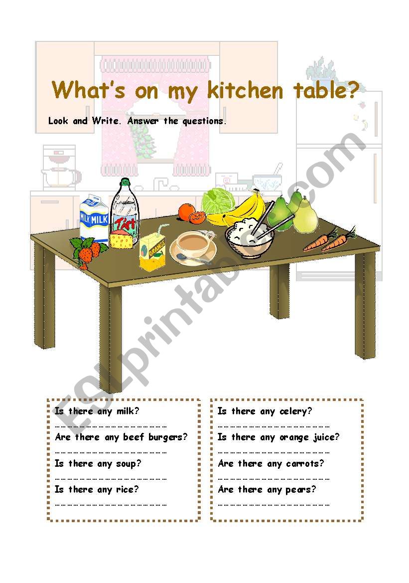 whats on my kitchen table? worksheet