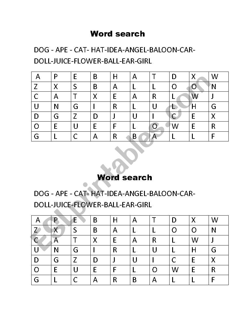 Word search - Alphabet A-J worksheet