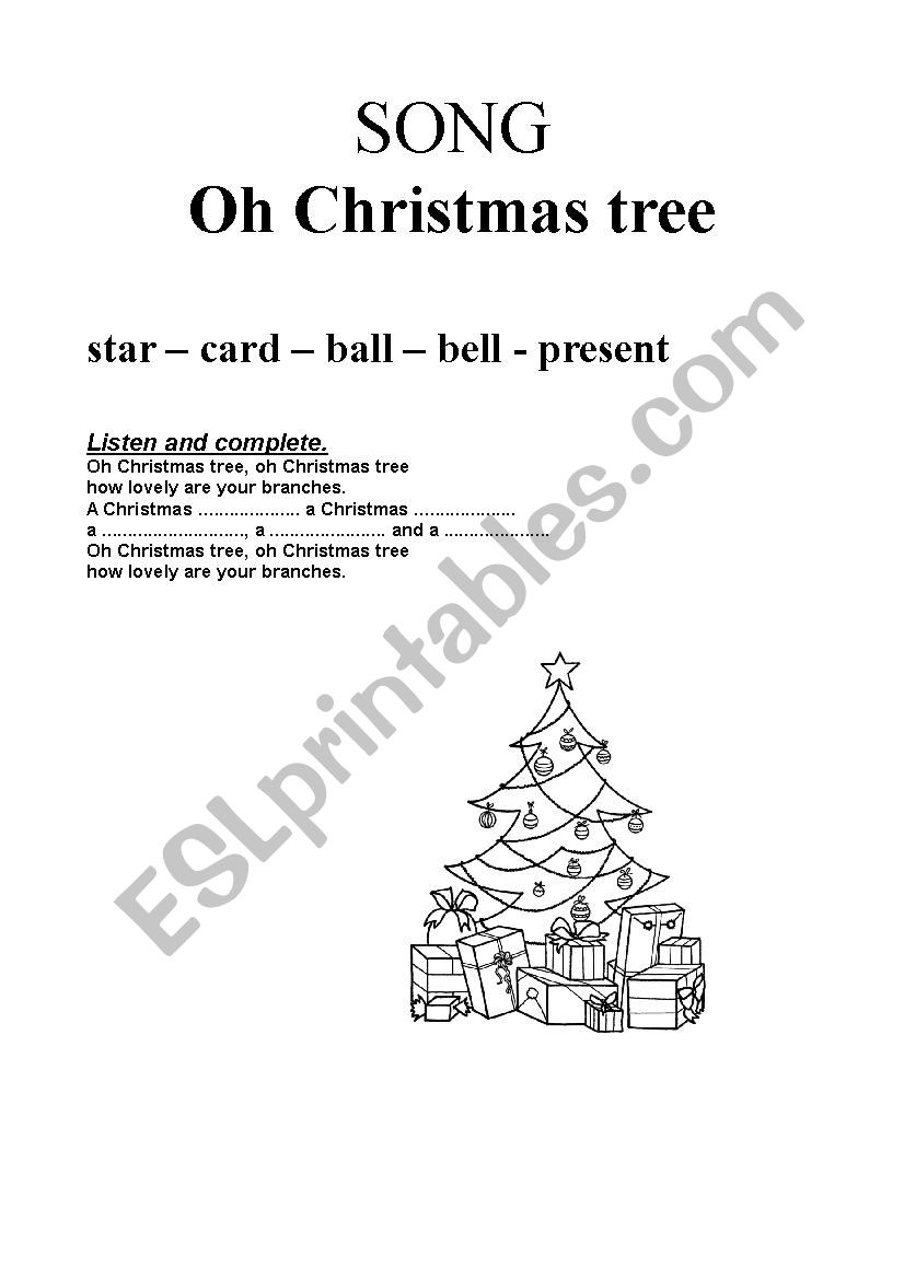 Song - Oh Christmas Tree worksheet