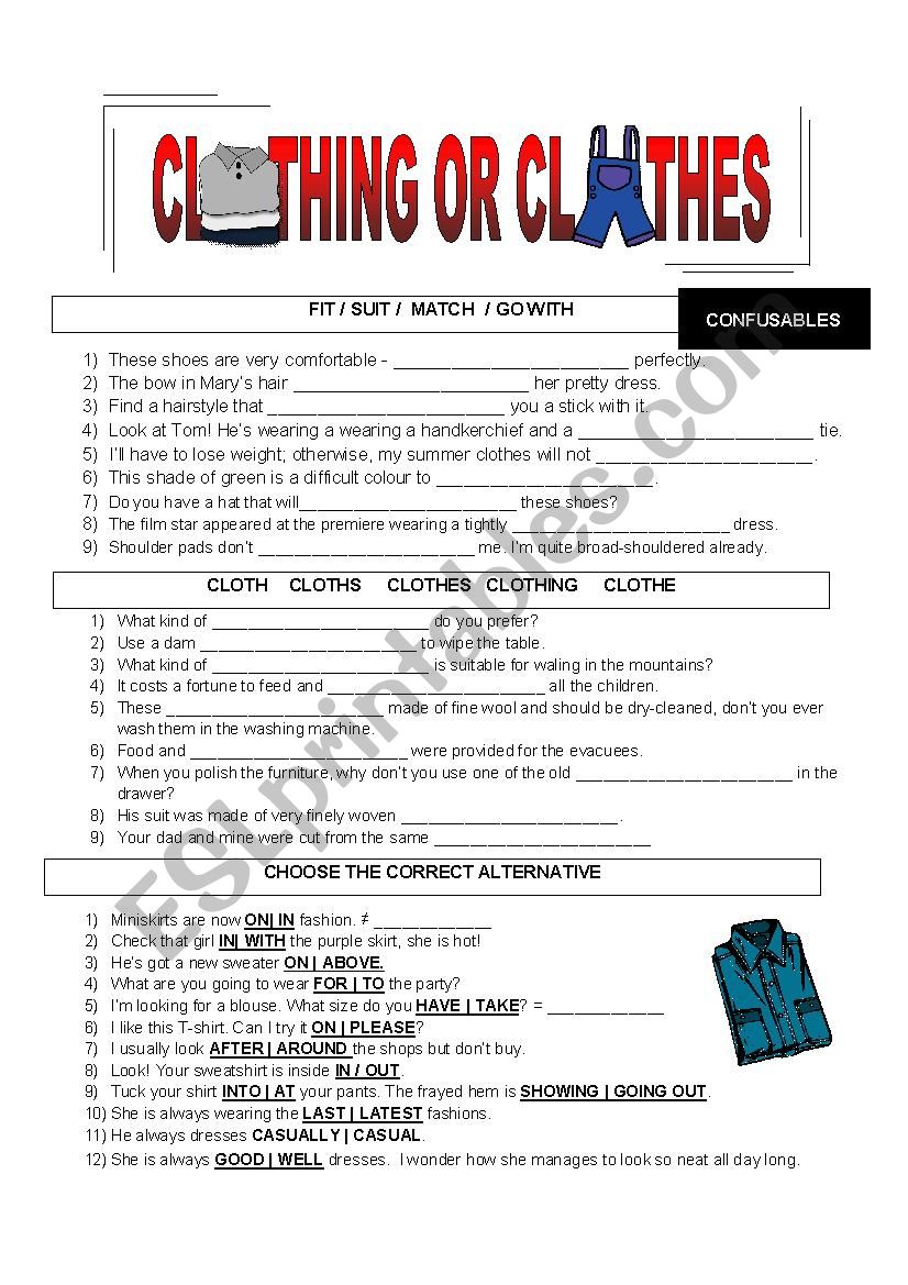CLOTHING OR CLOTHES? + KEW INCLUDED - ESL worksheet by AndrewOwnl