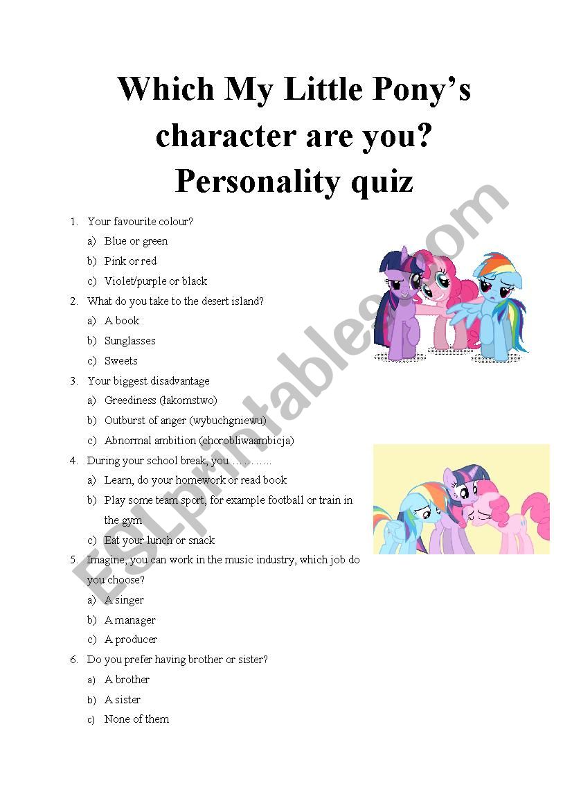 Which My Little Ponys character are you? Personality quiz part 2