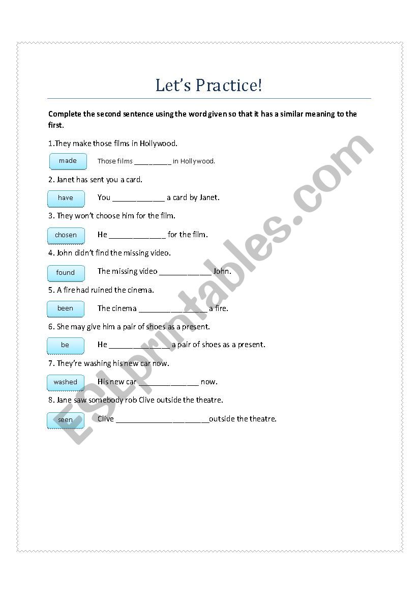 Passive form worksheet