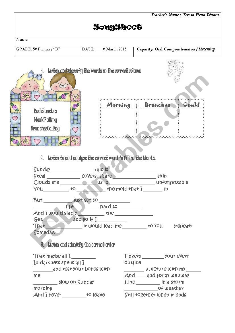 Songsheet worksheet