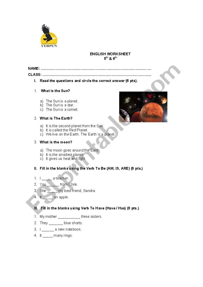 the planets worksheet