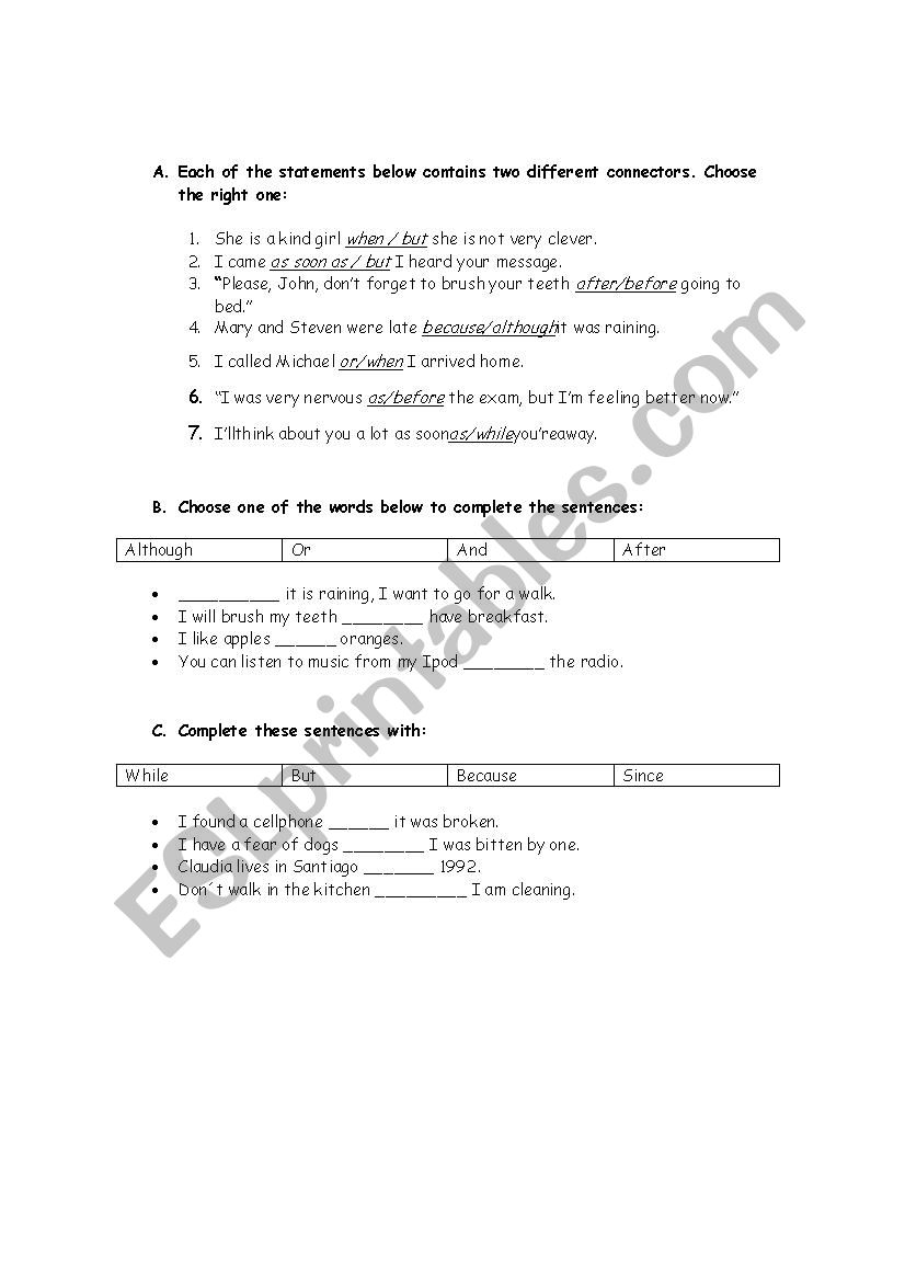 Connectors - ESL worksheet by YerkoUJ