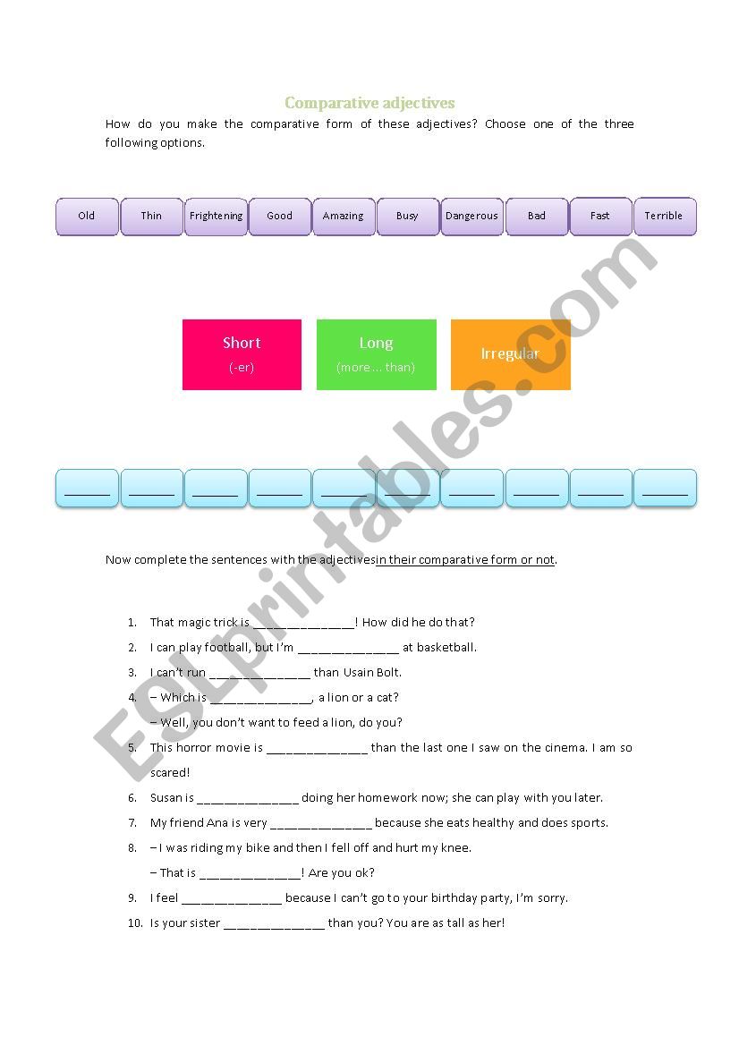 Comparative adjectives worksheet