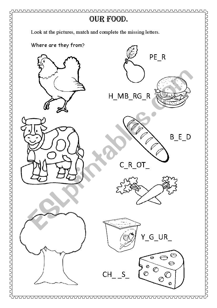 Our food worksheet