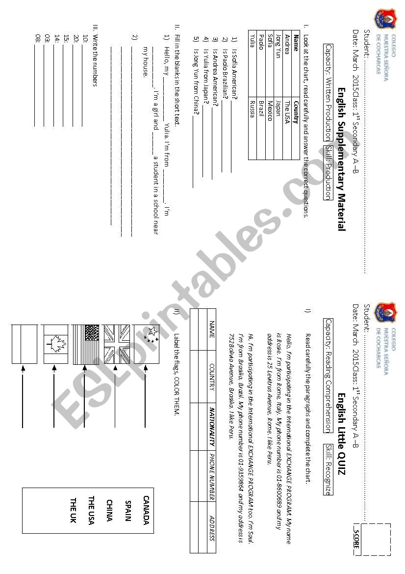 MY PERSONAL INFORMATION worksheet