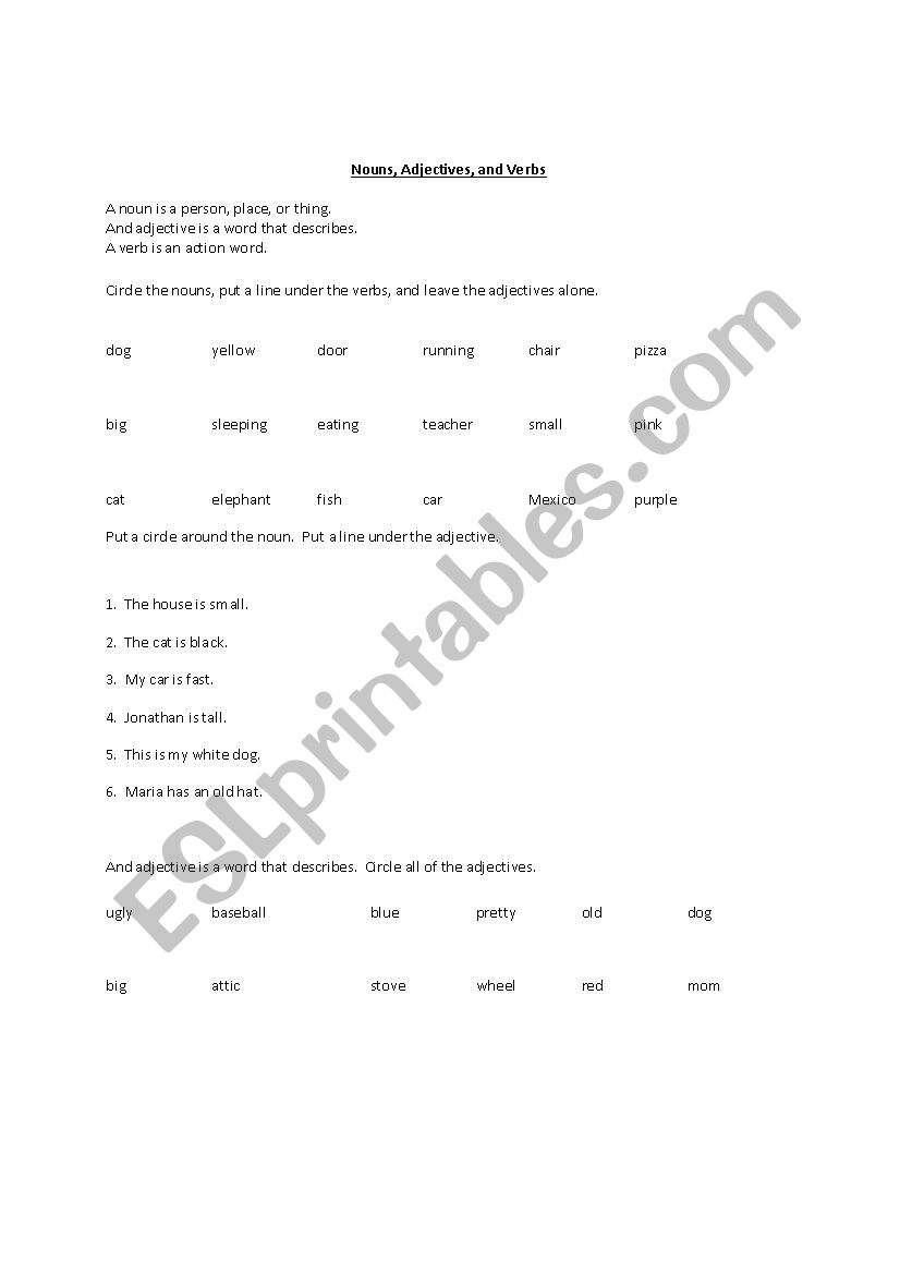 Nouns, Verbs, Adjectives : very basic