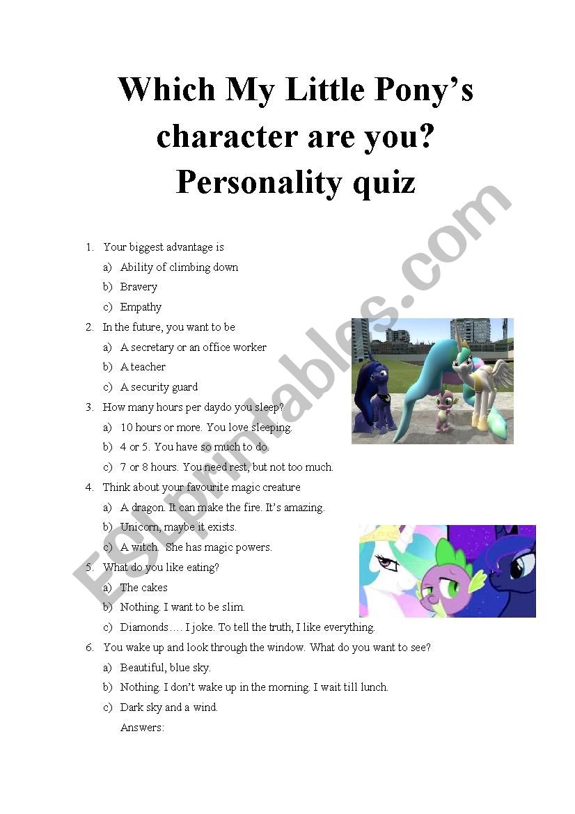 Which My Little Ponys character are you? Personality quiz part 3