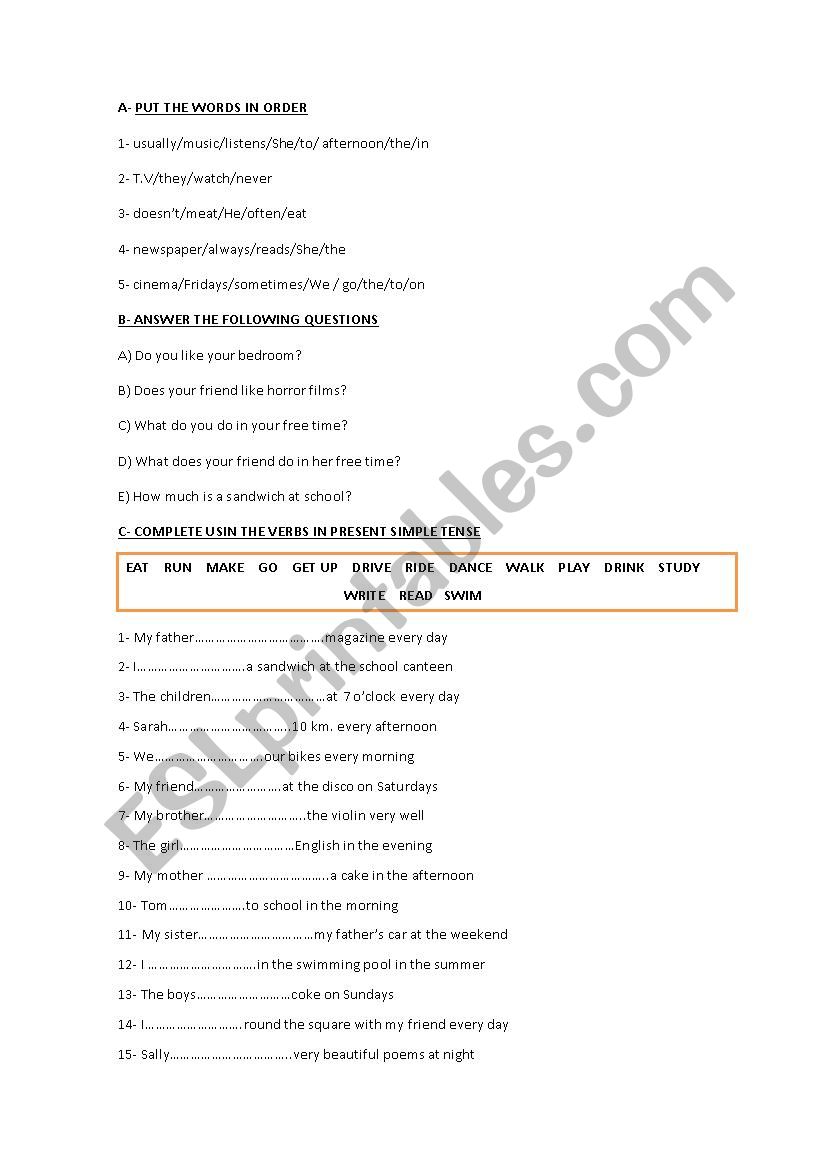 Present simple worksheet worksheet