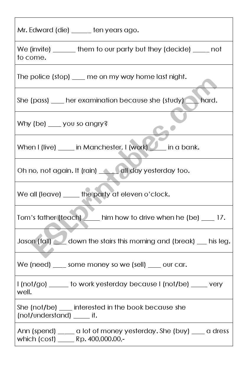 Completing Sentence With Past Tense ESL Worksheet By Neny Yuliana