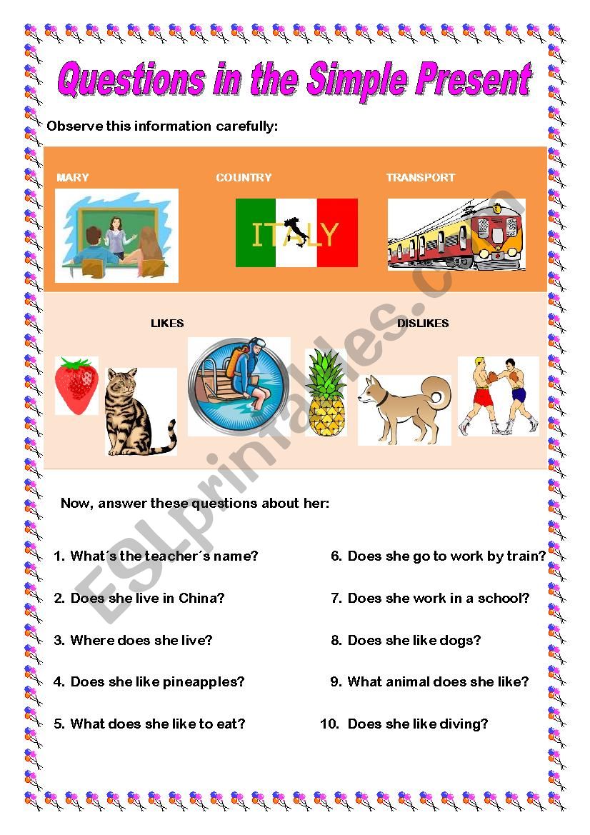 QUESTIONS WITH DOES - 2 worksheet