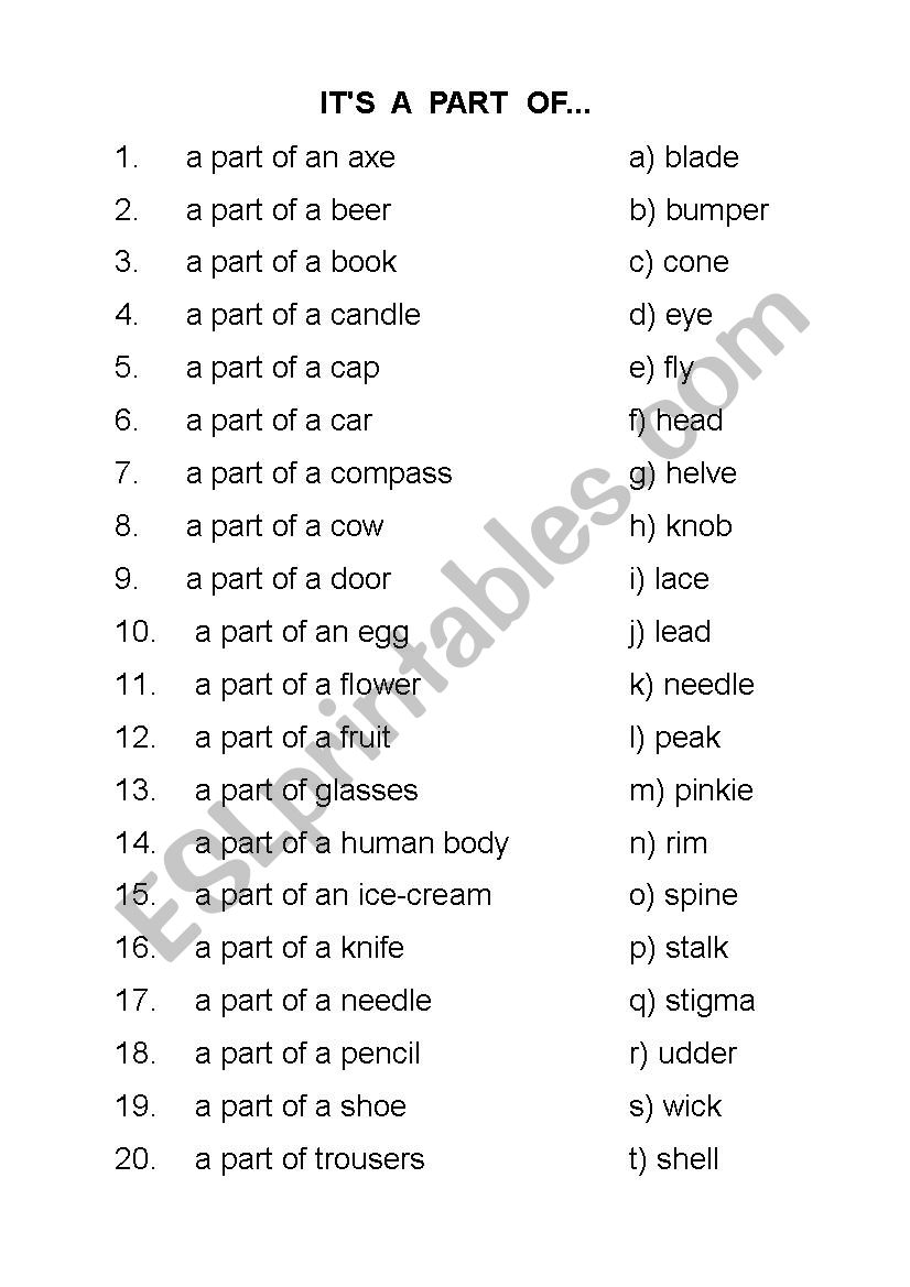 It´s a part of... (key included) - ESL worksheet by luckota