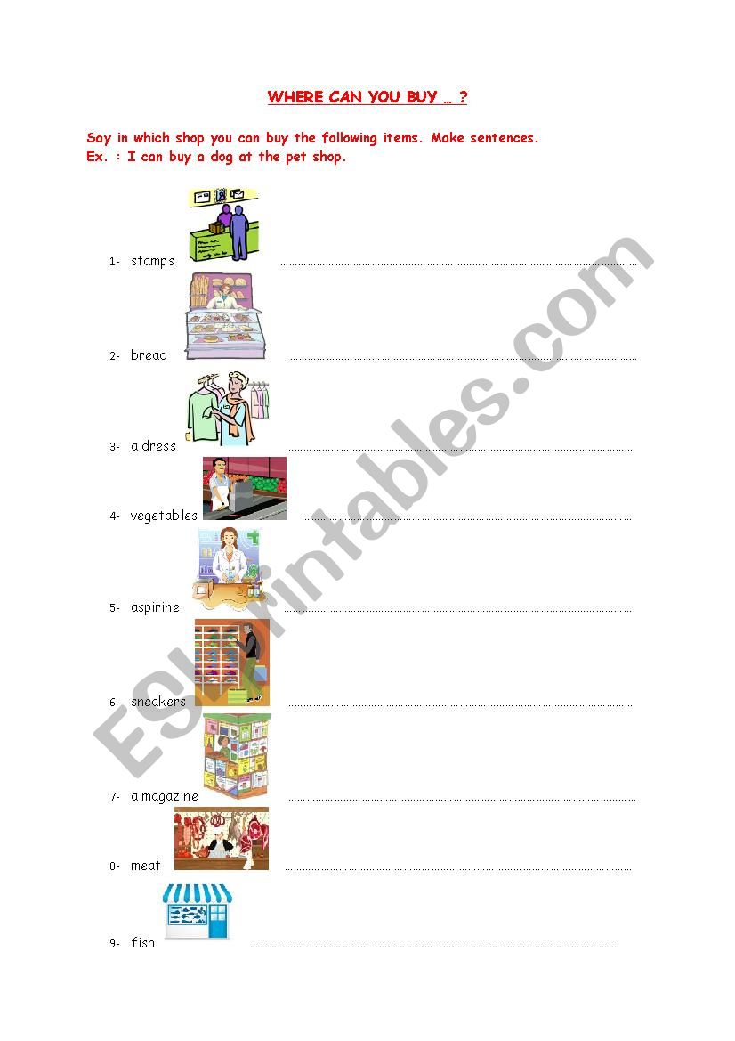 WHERE CAN YOU BUY ... ? worksheet