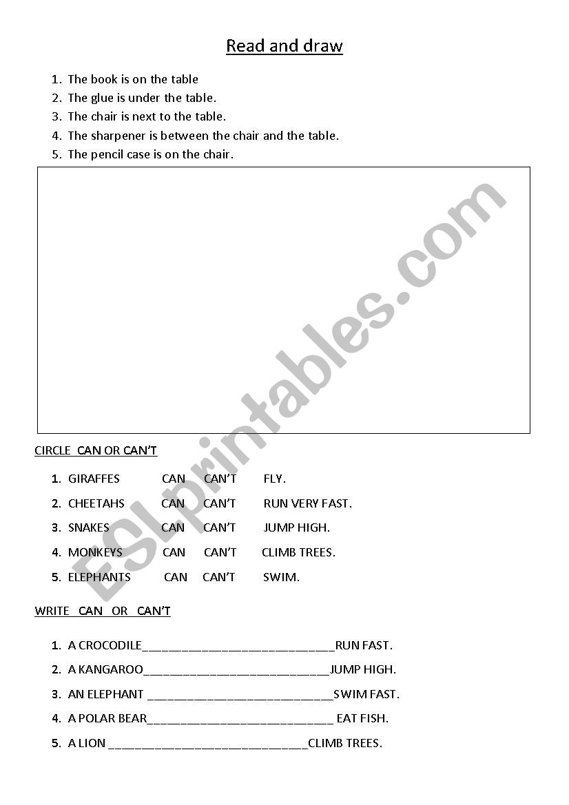 Prepositions - Can/Cant worksheet