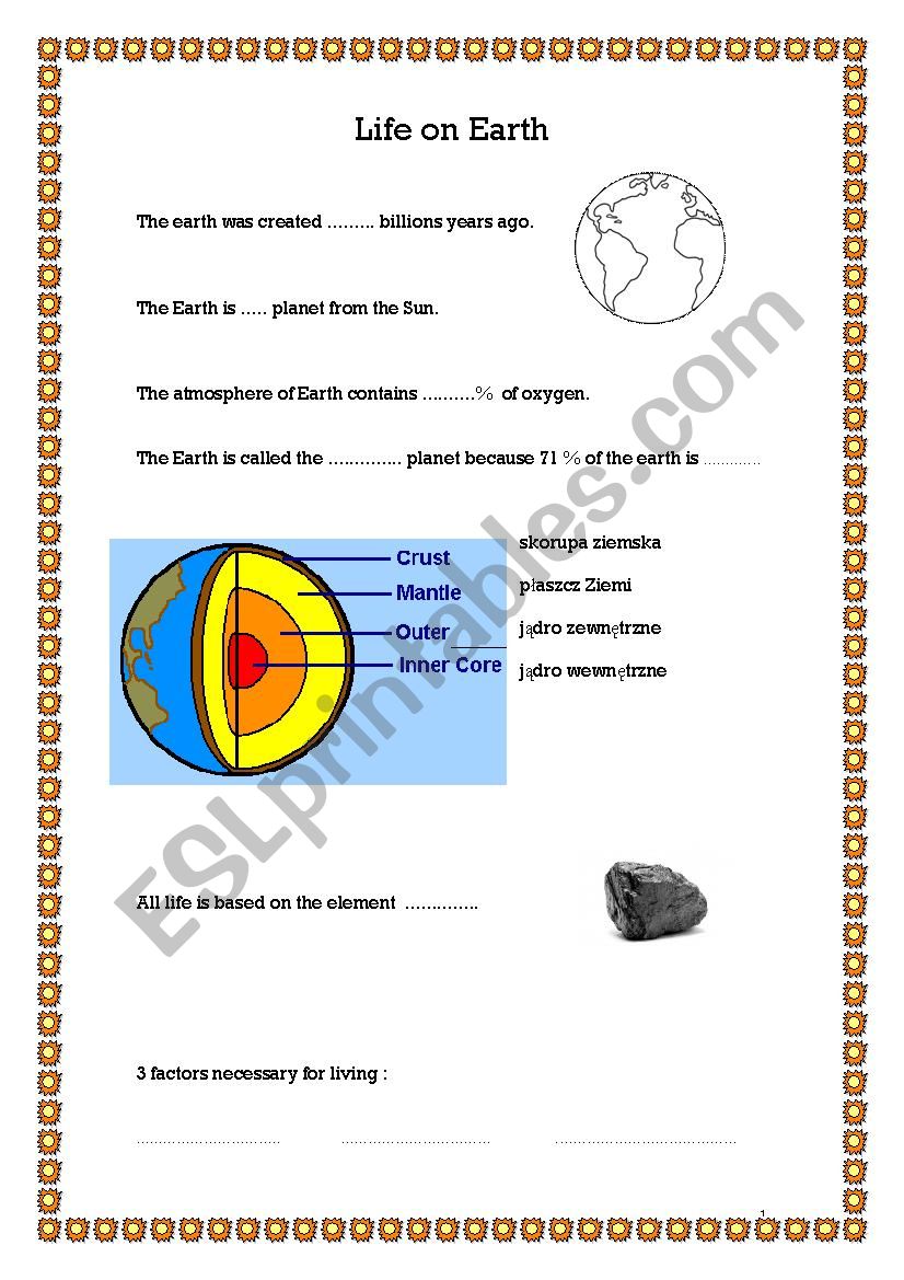 Life on Earth worksheet