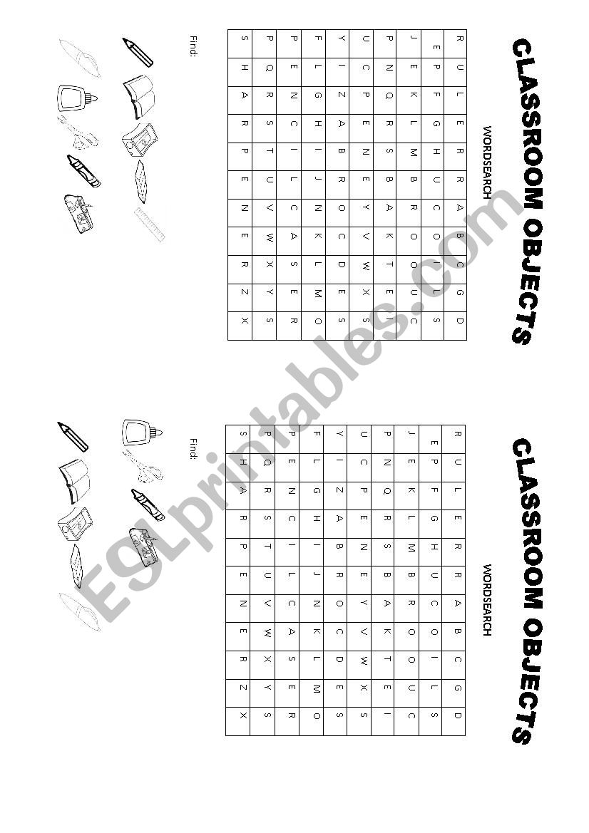 Classroom objects worksheet