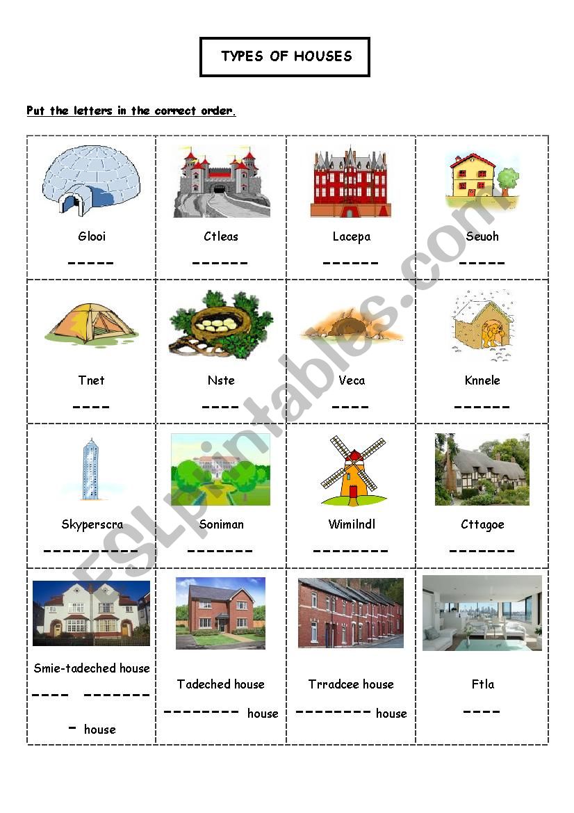 Types of houses - ESL worksheet by Bouh17