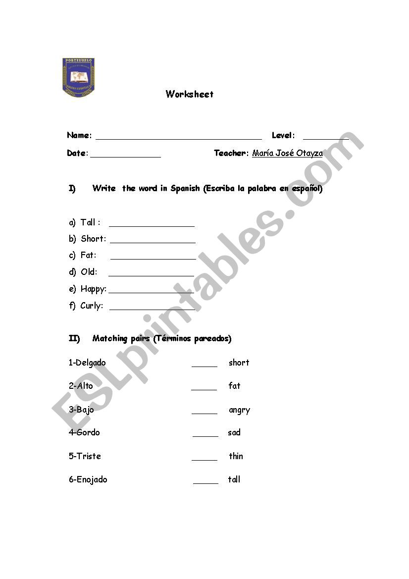 Adjectives worksheet