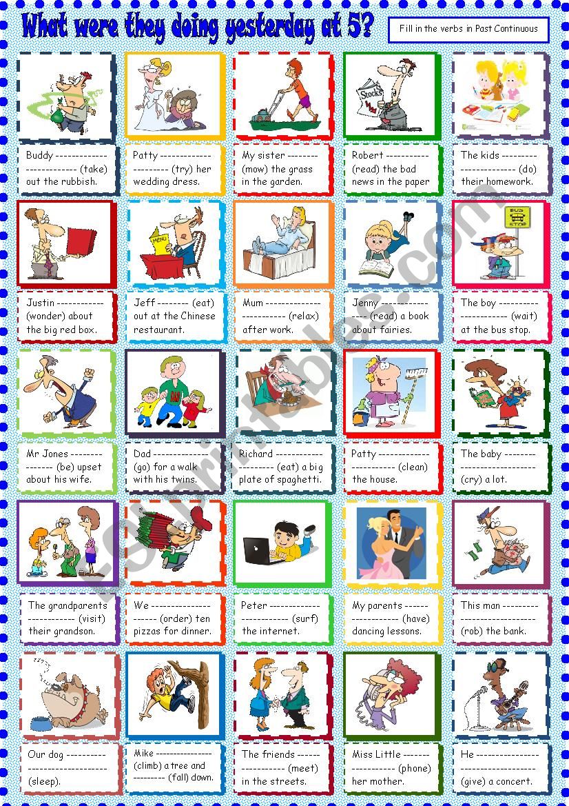 What were they doing yesterday at 5 o´clock? - ESL worksheet by Krümel