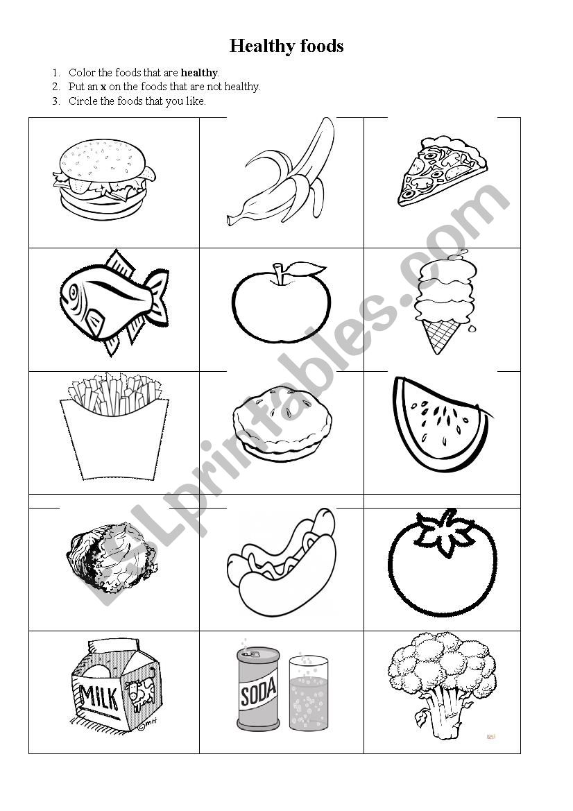 Healthy foods worksheet