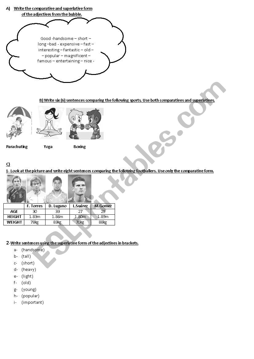 Comparatives and superlatives worksheet