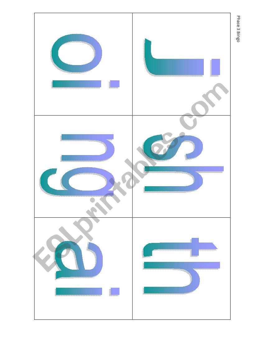 Phase 3 phonics bingo worksheet
