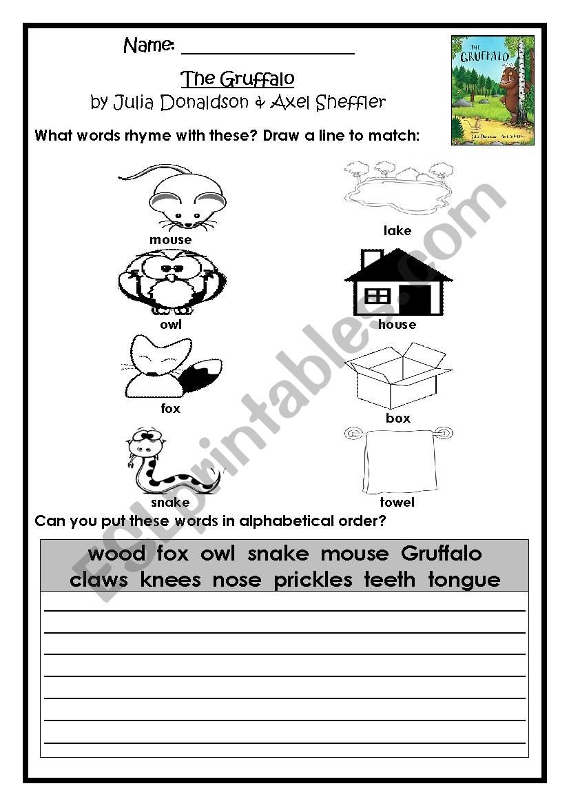 The Gruffalo Worksheets worksheet