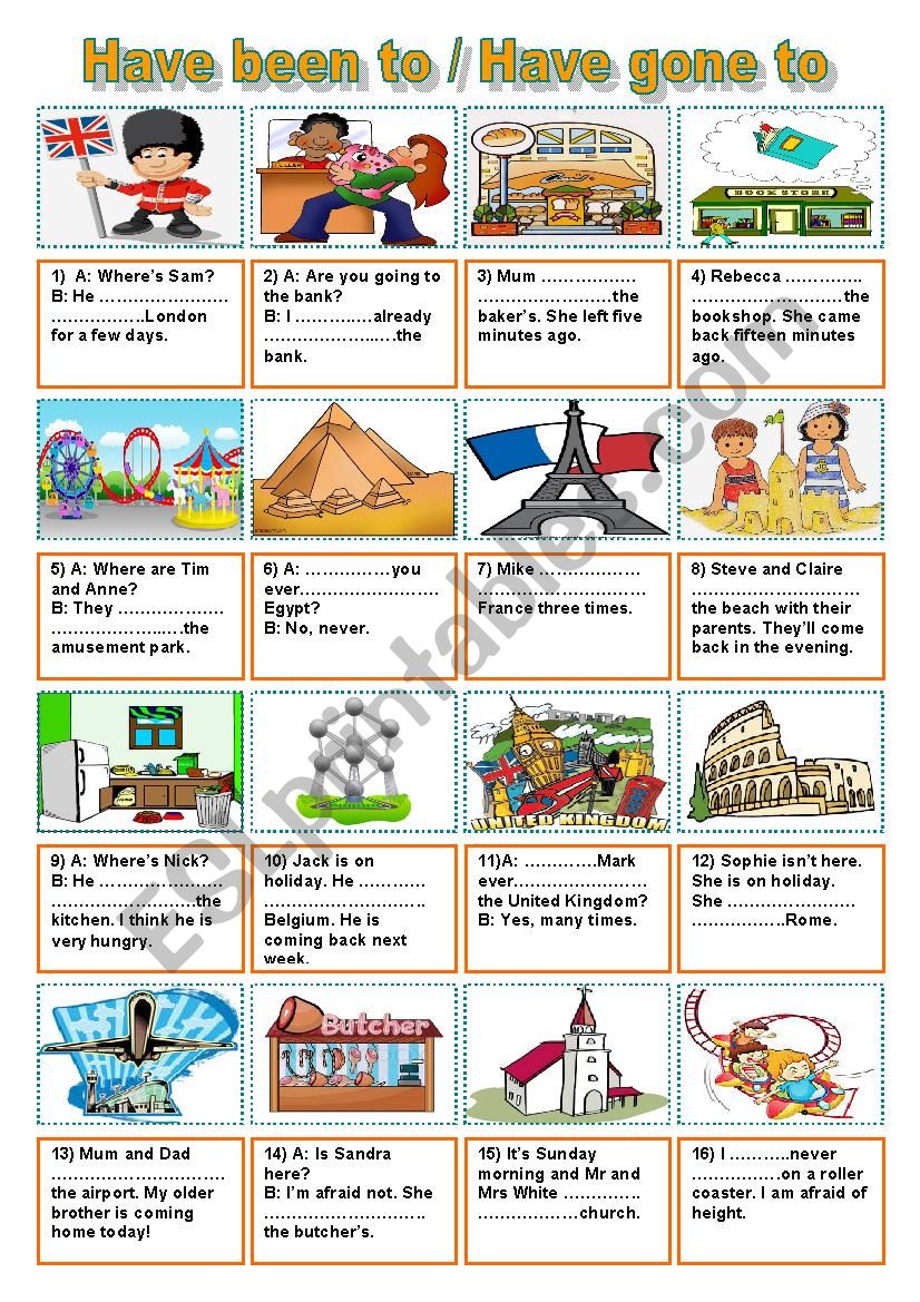 Have Been To Have Gone To 2 ESL Worksheet By Vickyvar