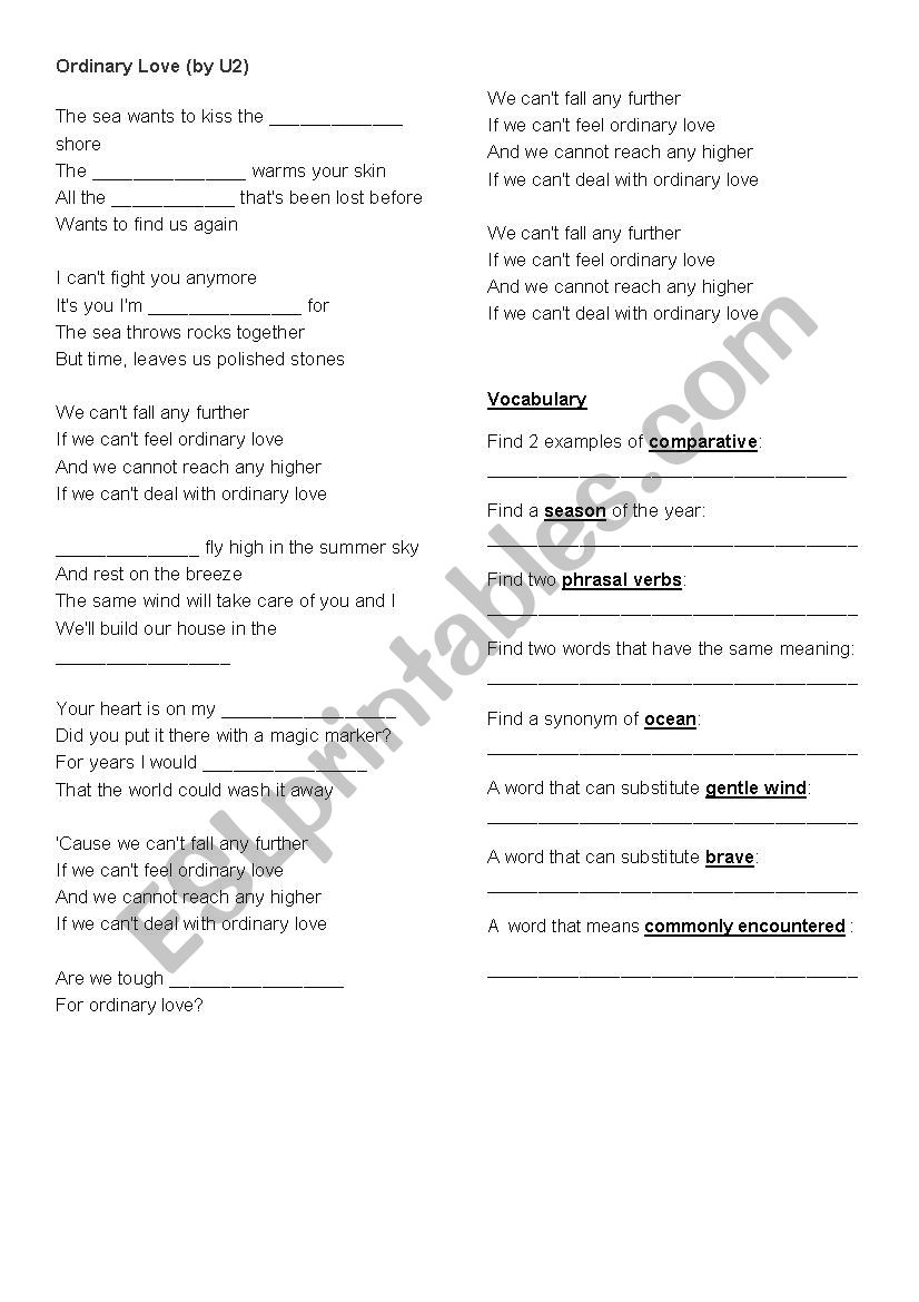 Ordinary Love worksheet