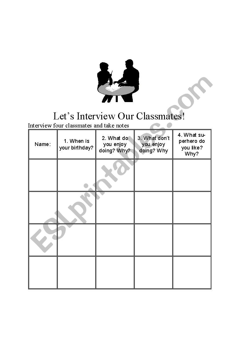 Interview our classmates worksheet