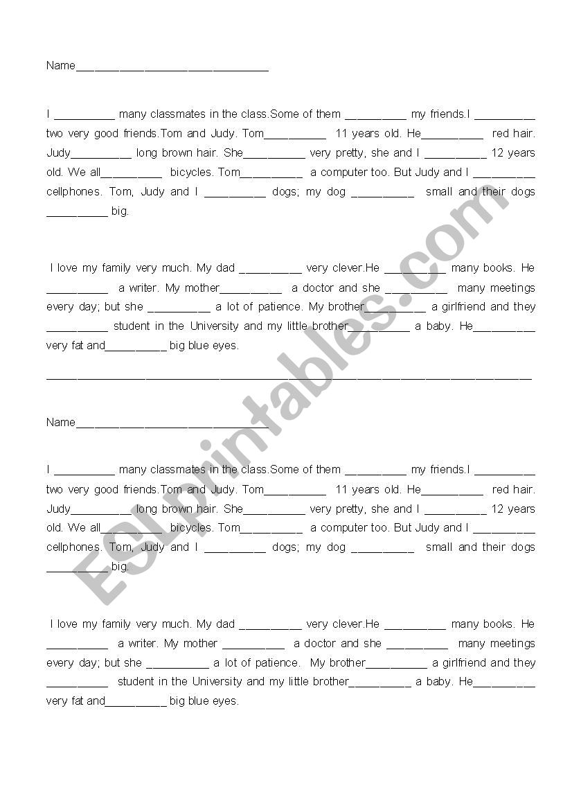 name worksheet