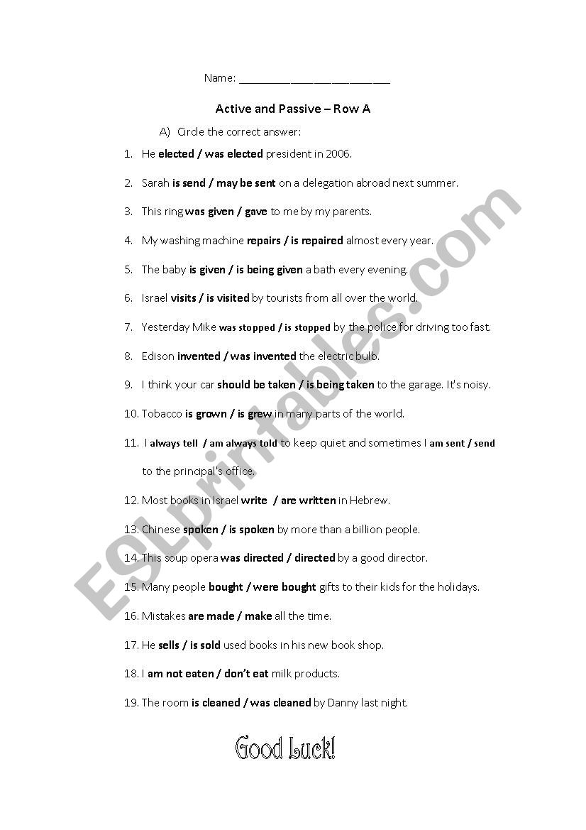 passive quiz worksheet