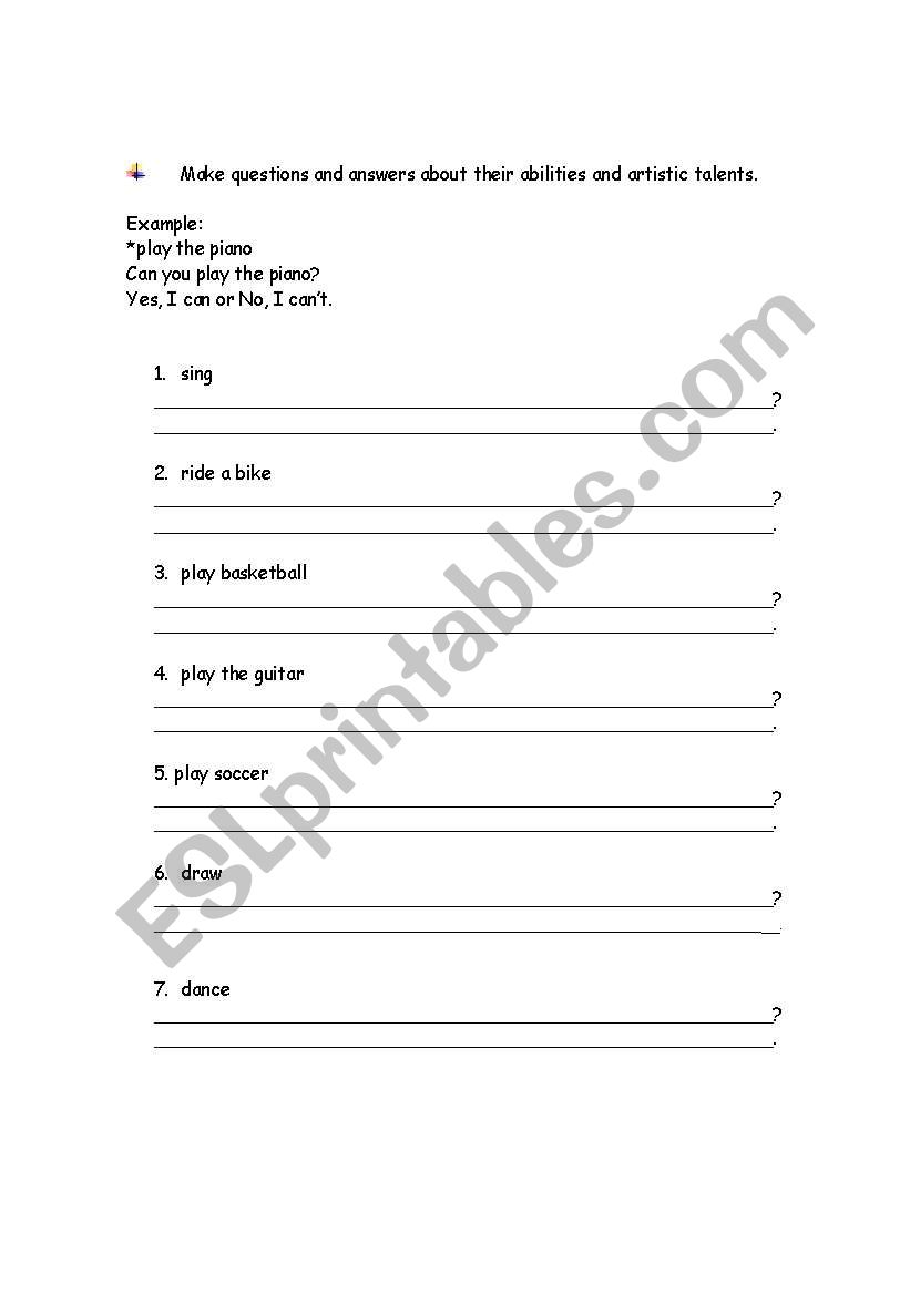 Can / Cant worksheet