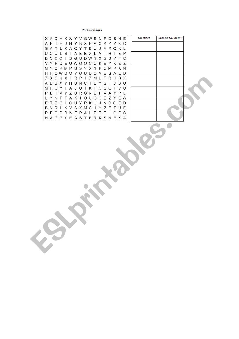Word search puzzle for greetings